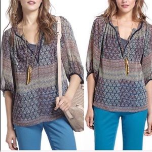 Anthropologie Maeve Poppy Sheer Floral Blouse